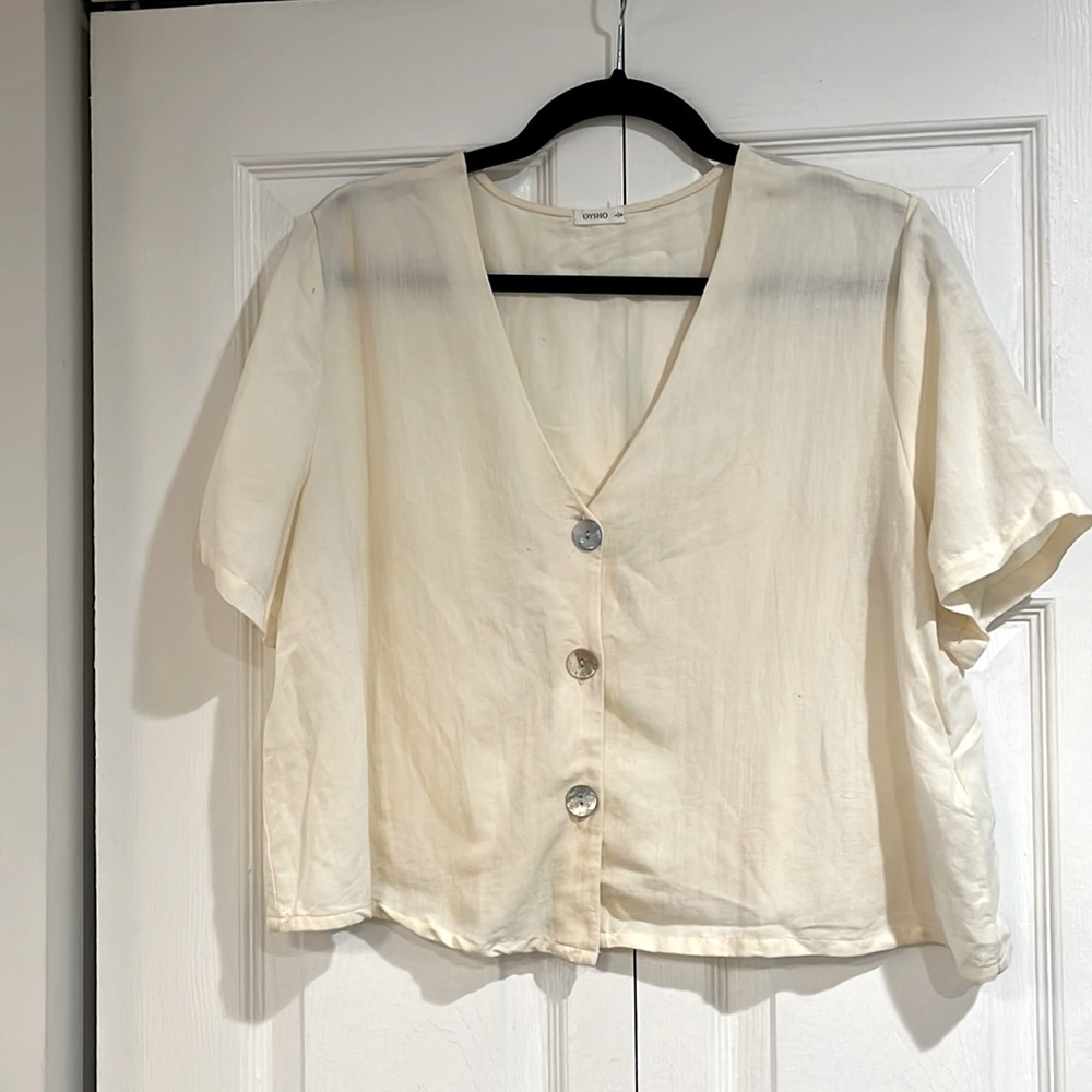 Cream colored cropped button down